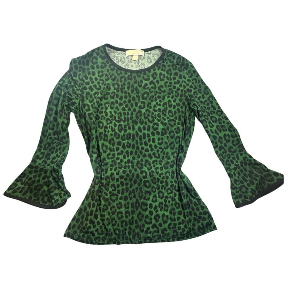 Michael Kors Leopard Bell Sleeve Top Green Small
